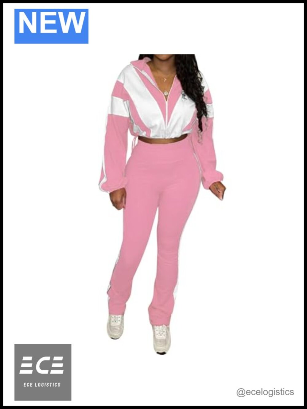 Women 2 Piece Tracksuit Zip Cropped Jacket Flare Leggings Set